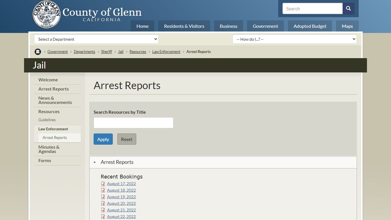 Arrest Reports | County of Glenn